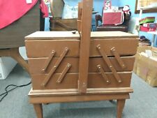 Vtg 3 Tier Wooden Accordion Style Sewing Box. AD picture
