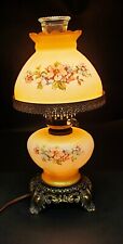 Vintage Milk Glass White and Floral Design 3 Way Hurricane Parlor Lamp 17” Tall picture