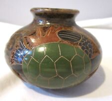 Nicaragua Argentina Gutierrez Clay Pottery Vase Carved Turtles Painted Art picture