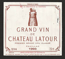 Wine Label 1993 Chateau Latour Premier Grand Cru Classe Pauillac picture