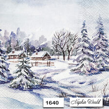 (1640) TWO Individual Paper Luncheon Decoupage Napkins - WINTER SCENE COTTAGE picture