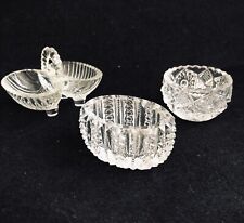 Lot of 3 Vintage ABP Clear Cut Crystal Open Salt Cellars- One double, 1 sawtooth picture