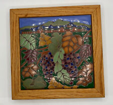 Gorgeous Vineyard Scene Triton Tile Hand painted Framed Hot Plate 7.5x7.5” picture
