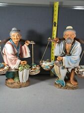 Antique Ceramic Yamakuni Statues Fisherman & Lady Handcrafted Japan #2693Hutch picture