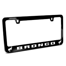 Ford Bronco Dual Logos Black Metal License Plate Frame picture