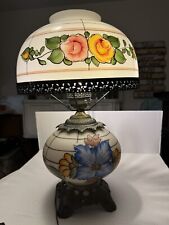 Vintage RARE 1960s Floral Hurricane Table Lamp 3 Way. Light Bulb In Top & Bottom picture