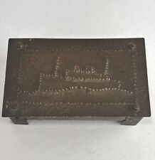 Edwardian antique Arts & Crafts hand hammered copper box W/ Ship picture