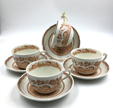 Antique 1913 FURNIVALS Brown Quail Breakfast (4) Cups (4) Saucers England ~ 6 oz picture