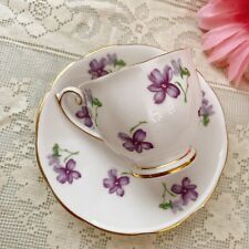 Princess  Anne England Bone China Demitasse Teacup & Saucer Set Violets picture