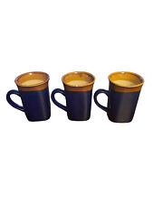 Royal Norfolk Cobalt Blue & Brown 5” Tall Square Coffee/Tea Mugs 3 PCS picture