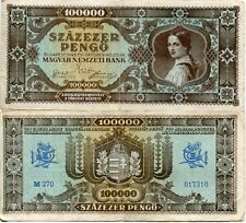 Banknote 1945 Republic Hungary F to VF 100000 100 Thousand Pengo Hyperinflation picture