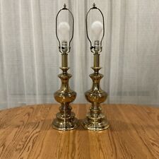 Vtg Leviton Mid Century Table Lamps Heavy Brass Set Of 2 28 Inches Tall picture