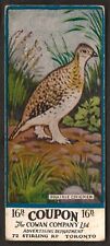 1920s PRAIRIE CHICKEN Birds CHOCOLATE Card COWANS V6 w. COUPON Cowan CANADIAN picture