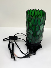 USED Small Tiffany Table Lamp Green Wisteria Leaf Stained Glass Lamp 4X10 Inch picture