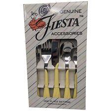 Fiesta Flatware 5 Pc One Place Setting Yellow Swirl Stainless Silverware Vtg NEW picture