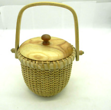 Nantucket Woven Trinket Basket with Swing Handle Lidded Small 5