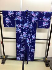 Japanese Vintage Kimono cotton blue Yukata Onsen flower tradition Height 62.59in picture