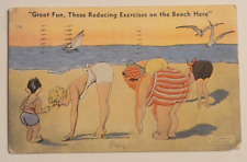Great Fun Beach Exercises Postcard Linen Stamped 1941 C6 EC Kropp Co. Milwaukee picture