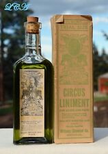 Antique CIRCUS LINIMENT Trial Size QUACK med bottle w/ CONTENTS in BOX w/ LABELs picture
