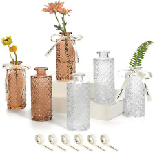 Amber Glass Bud Vases Set of 6(Flowers NOT Included),Small Bud Vases in Bulk,Min picture