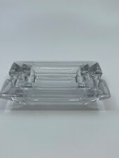 Vintage Mid Century Stackable Heavy Rectangular Crystal Glass Ashtrays Set picture