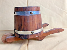 Vintage Handmade Wood Wheelbarrow Planter Decorative Retro 30cm Barrel picture