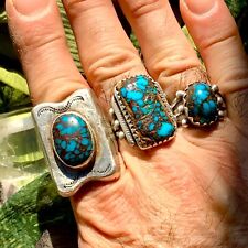 1920s OLD Pawn Navajo Spiderweb Turquoise Silver MENS HUGE HEAVY Ring sz 11 picture