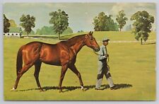 Swaps by J.N. Slick Thoroughbred Horse Art 1960s Postcard with trainer picture