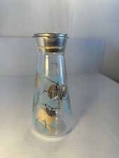 Vintage MCM Libbey David Douglas Turquoise Gold PINECONE Glass CARAFE Decanter picture