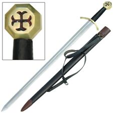 Knights Templar Crusader Arming Sword Leather Scab Carring Belt Red Cross Pommel picture