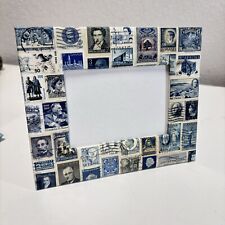 Vintage Postage Stamps Retro Decoupage Picture Frame Fits 3.5x5” Blue & White picture