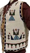 Old American Style Handmade Lakota Design Beaded Front Powwow War Vest BV707 picture