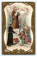 c1910 Easter Woman Offering Bread Man Bended Knee Antique Postcard picture