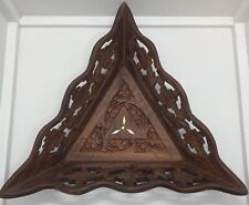 Vintage Detailed Hand Carved Wooden Triangular Tray with Floral Carvings & Inlay picture