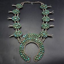c1930s OLD PAWN Navajo TURQUOISE CLUSTER Sterling Silver SQUASH BLOSSOM NECKLACE picture