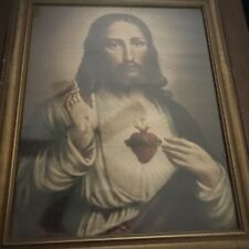 Antique Framed Sacred Heart Picture Religious Jesus 15 1/2” By 18 1/2” picture