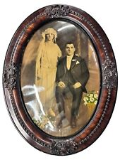 Antique Oval Ornate Picture Frame Bubble Glass With Wedding Pic 25” T 19” W picture