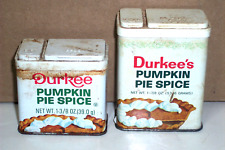 2 Vintage Durkee Pumpkin Pie Spice Tins 1 3/8oz 1 7/8oz picture