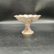VTG Lefton Porcelain Pale Pink Compote With Gold Trim and Applied Flowers picture