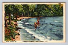 Lake Lamoka NY-New York, General Greetings, Swimming, Vintage c1949 Postcard picture