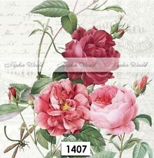 (1407) TWO Paper LUNCHEON Decoupage Art Craft Napkins - ROSES FLOWERS SCRIPT picture