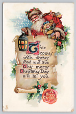 Postcard A Happy Christmas Santa Claus Scrolls Raphael Tuck1900's picture