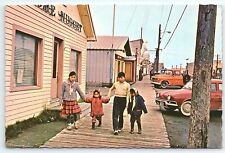 Eskimo Children Main St Nome Alaska AK UNP Continental Postcard Street View Cars picture