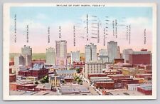 Skyline Of Fort Worth Birds Eye View Texas TX Vintage Linen Postcard picture
