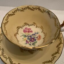 Aynsley England Gold Decorated Floral Bouquet Yellow Bone China Tea Cup & Saucer picture