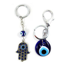 2 Evil Eye Hamsa Nazar Mati Keychains Crystal Blue Charm Lucky Amulet Key Ring picture