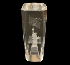 Laser Etched 3D Vintage Crystal Glass Paperweight New York Souvenir Twin Towers picture