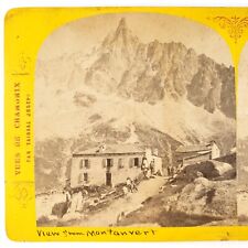 French Alps Aiguille du Dru Stereoview c1870 Joseph Tairraz Montanvert Card G828 picture