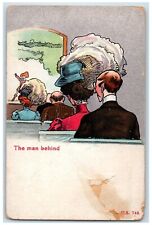 c1910's Woman Big Hat Feather The Man Behind Watching Theater Antique Postcard picture