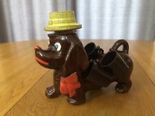 VINTAGE CUTE DASCHUND DOG DECANTER & CUPS JAPAN BARWARE RED/BROWN MCM NICE picture